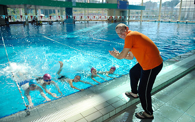 Image showing happy children group  at swimming pool