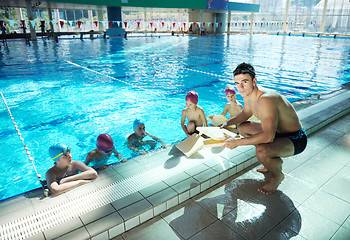 Image showing happy children group  at swimming pool