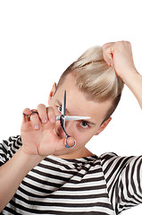 Image showing Portrait of handsome man with scissors