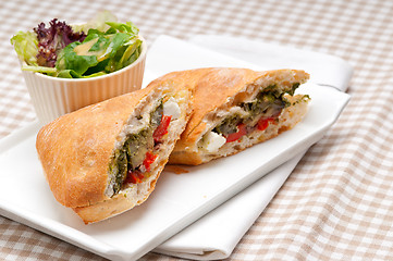 Image showing ciabatta panini sandwichwith vegetable and feta