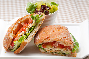 Image showing ciabatta panini sandwich with chicken and tomato