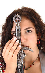 Image showing Girl with sword for face.