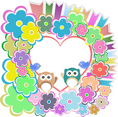 Image showing owls, birds love heart and flowers