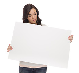 Image showing Mixed Race Female Holding Blank Sign on White
