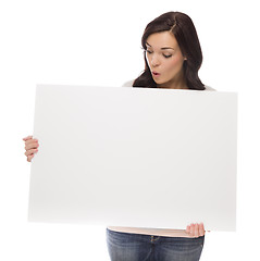 Image showing Mixed Race Female Holding Blank Sign on White
