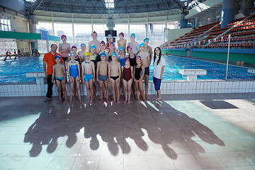 Image showing happy children group  at swimming pool