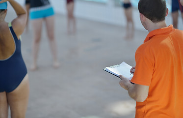 Image showing happy children group  at swimming pool