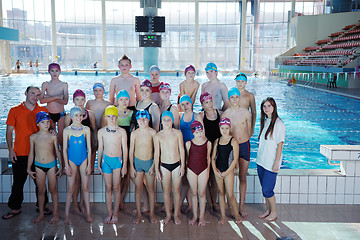 Image showing happy children group  at swimming pool