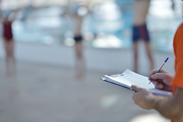 Image showing happy children group  at swimming pool