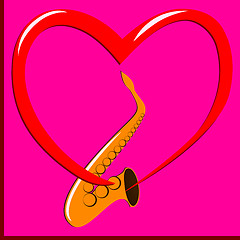 Image showing Red heart and Saxophone