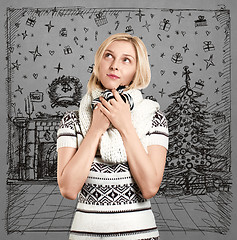 Image showing Woman Waiting For Christmas