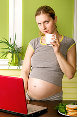 Image showing Cute Pregnant Woman On Kitchen