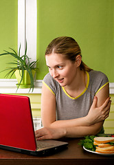 Image showing Cute Pregnant Woman On Kitchen