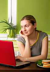 Image showing Cute Pregnant Woman On Kitchen