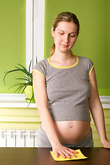 Image showing Cute Pregnant Woman On Kitchen
