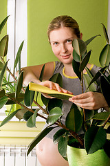 Image showing Cute Pregnant Woman On Kitchen