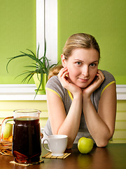 Image showing Cute Pregnant Woman On Kitchen