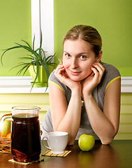 Image showing Cute Pregnant Woman On Kitchen