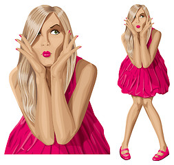 Image showing Vector Surprised Blonde in Pink Dress