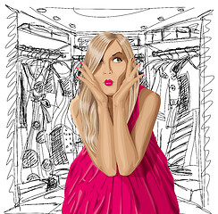 Image showing Vector Surprised Blonde in Pink Dress