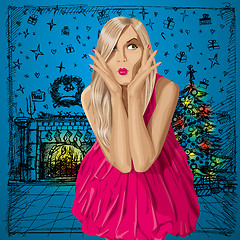 Image showing Vector Surprised Blonde in Pink Dress