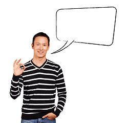 Image showing Asian Man In Striped with Speech Bubble