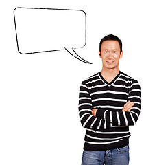 Image showing Asian Man In Striped with Speech Bubble