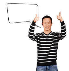 Image showing Asian Man In Striped with Speech Bubble