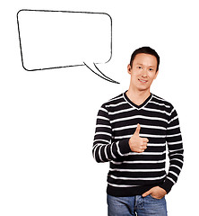 Image showing Asian Man In Striped with Speech Bubble