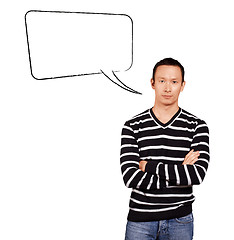 Image showing Asian Man In Striped with Speech Bubble