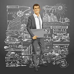 Image showing Vector Businessman With Laptop