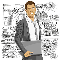 Image showing Vector Businessman With Laptop