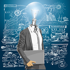 Image showing Lamp Head Man With Laptop