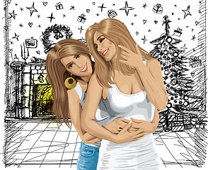 Image showing Vector Women Gay Couple Have Christmas Time