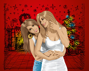 Image showing Vector Women Gay Couple Have Christmas Time