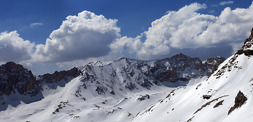 Image showing Panorama of snowy mountains in nice day