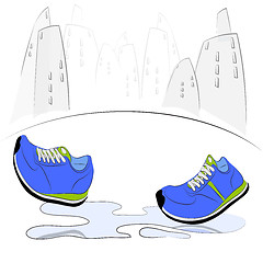 Image showing Sneakers walking through puddle