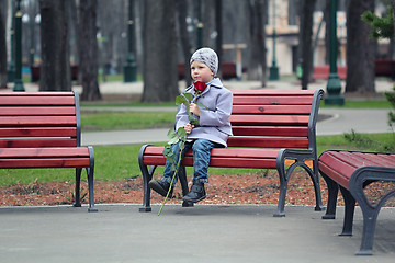 Image showing Little boy waiting in the park