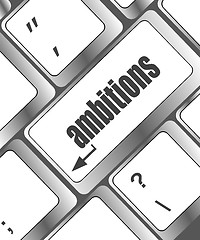 Image showing computer keyboard with ambitions button - business concept