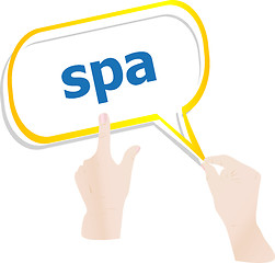 Image showing hands push word spa on speech bubbles