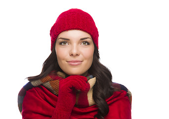 Image showing Happy Mixed Race Woman Wearing Winter Hat and Gloves 