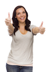Image showing Pretty Mixed Race Female Model Giving Thumbs Up on White