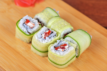 Image showing cucumber sushi rolls