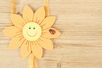 Image showing wooden board for spring message with flowers