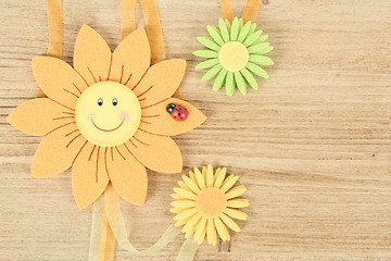 Image showing wooden board for spring message with flowers