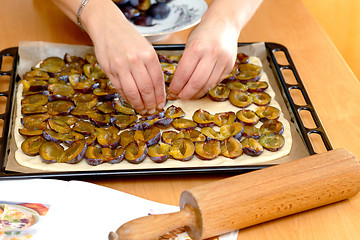 Image showing preparing, baking plum cake