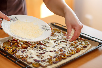 Image showing preparing, baking plum cake