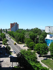 Image showing Panorama of city with multystorey houses and trees