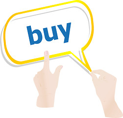 Image showing hands holding abstract cloud with buy word