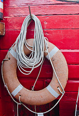 Image showing Red lifering on a yacht 